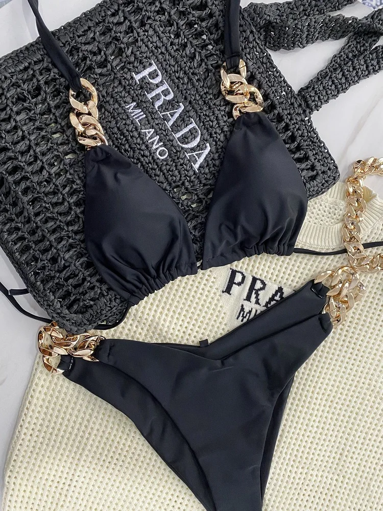 Brazylijskie bikini push up z trójkątnymi miseczkami i wiązaniem Szary