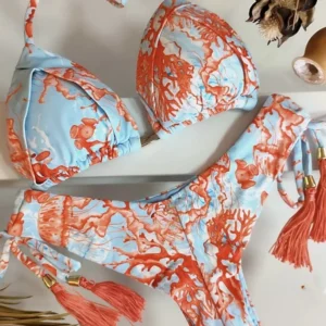 Brazylijskie bikini push up z nadrukiem Pomarańczowy