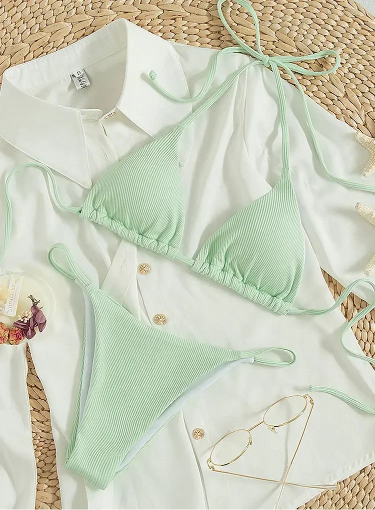 Seksowne brazylijskie bikini ze stringami i wiązaniem na szyi Czarny