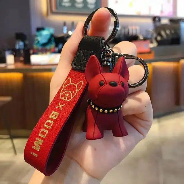 Brelok do kluczy buldog francuski ze skóry ekologicznej Beżowy