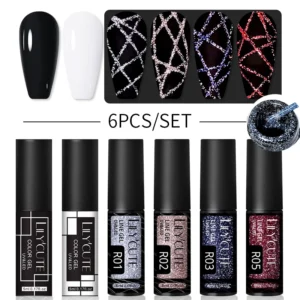 Brokatowy odblaskowy żel do zdobienia paznokci zestaw 6 szt LILYCUTE Fioletowy/фиолетовый