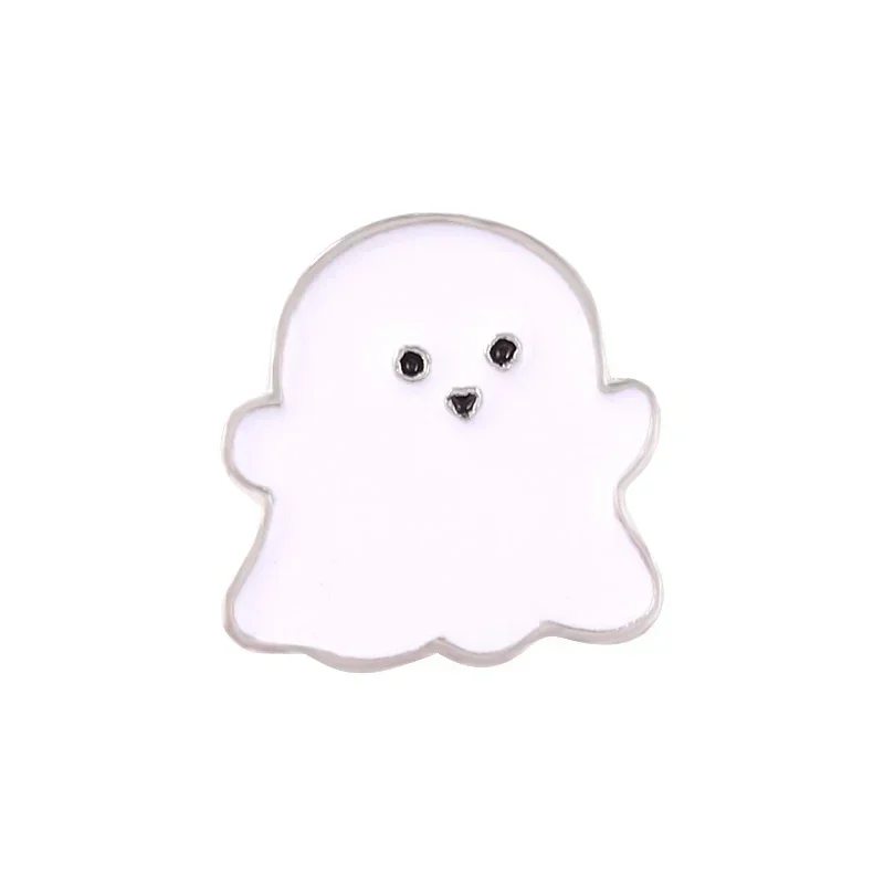 Broszka emaliowana Halloween - duszek i czarny kot Platynowane