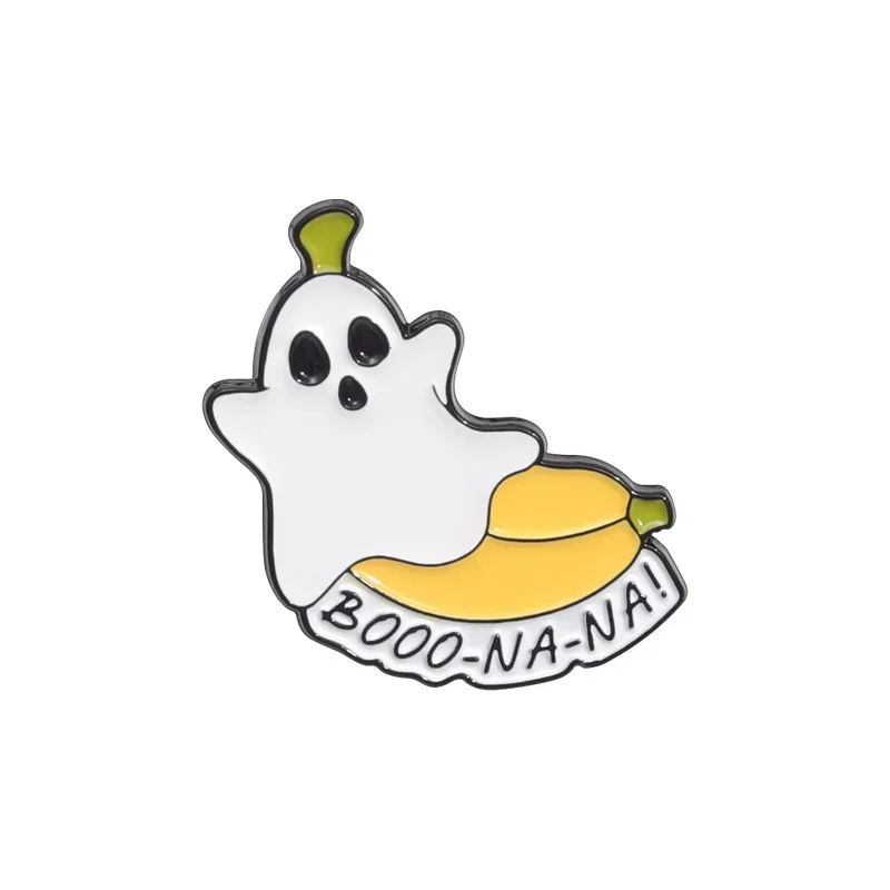 Broszka emaliowana Halloween - duszek i czarny kot Pokryty tytanem