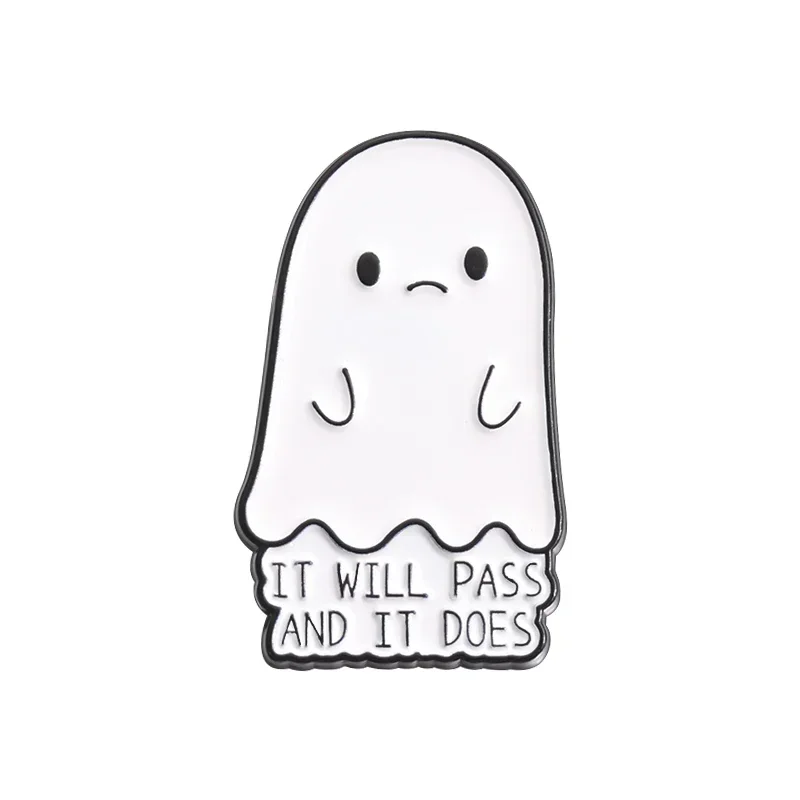 Broszka emaliowana Halloween - duszek i czarny kot Różowy