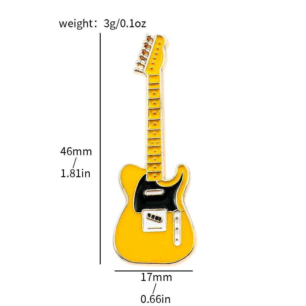 Broszka gitara elektryczna emalia vintage – złota lub srebrna Posrebrzane