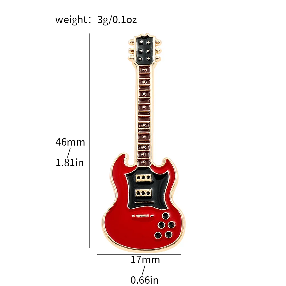 Broszka gitara elektryczna emalia vintage – złota lub srebrna Rodowany