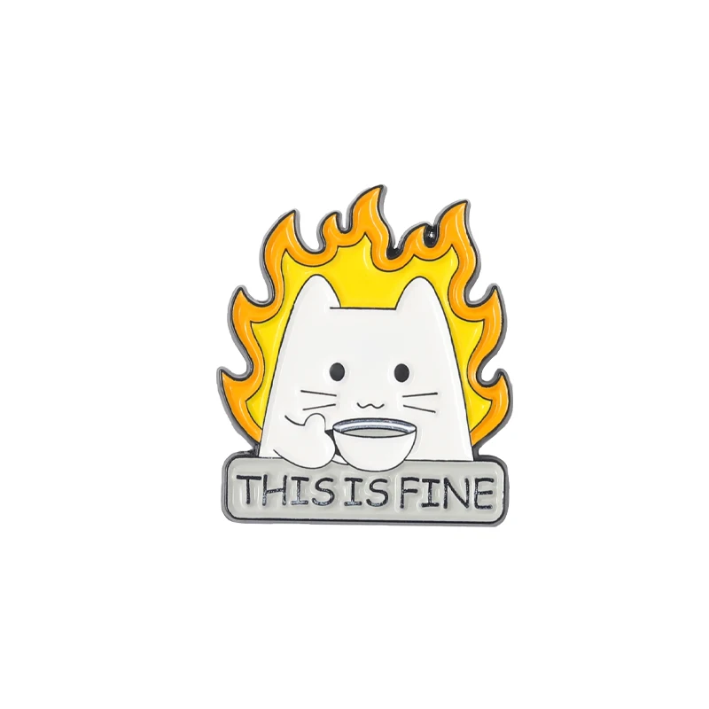 Broszka kot "I'm Fine" - emaliowana przypinka pin Imitacja rodowana