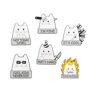 Broszka kot "I'm Fine" - emaliowana przypinka pin Kolor czystego złota