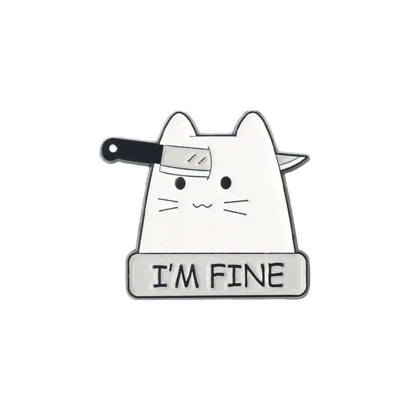 Broszka kot "I'm Fine" - emaliowana przypinka pin Kolor jasnożółtego złota