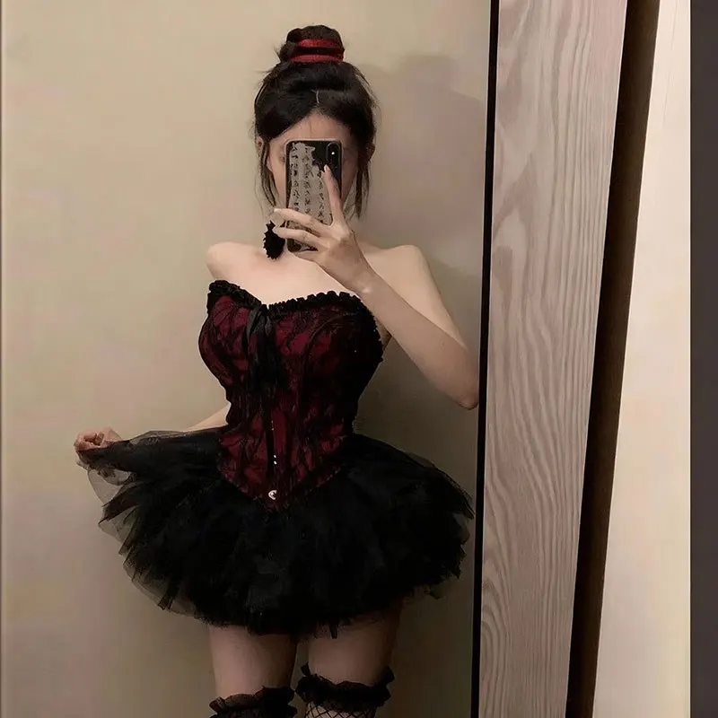 Bufiasta spódnica wróżka z kamizelką — komplet cosplay Czarny