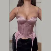 Bustier crop top na ramiączkach z wzorem rybiej ości Złoto
