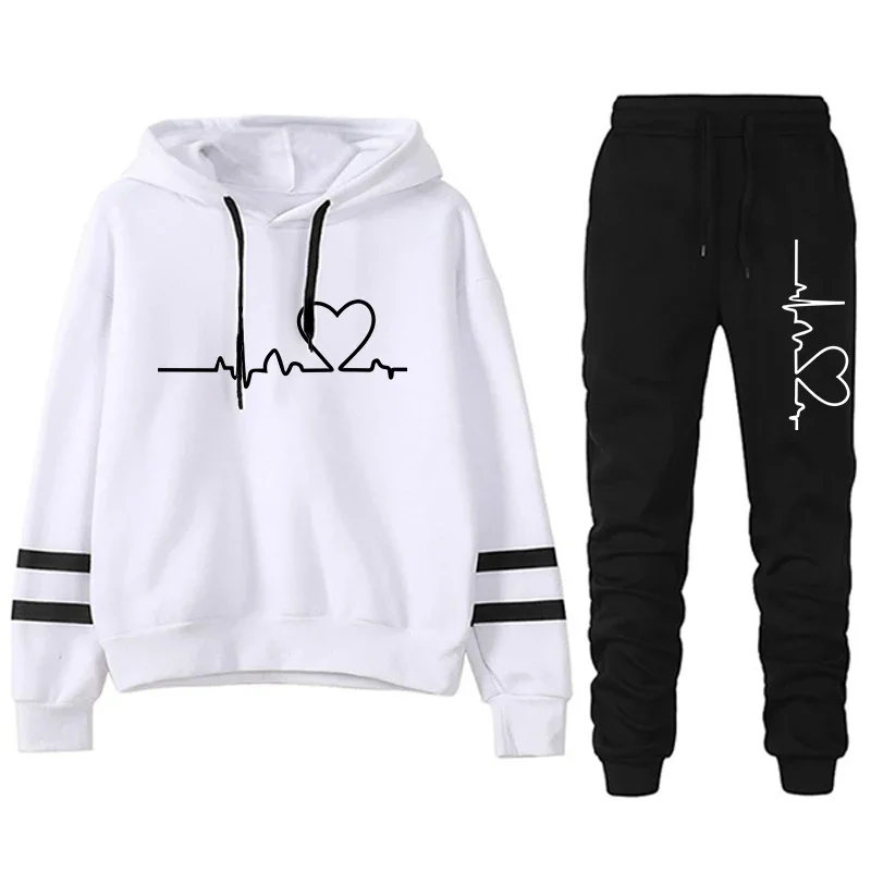 Casualowy dres damski w paski — bluza i spodnie dresowe Beżowy