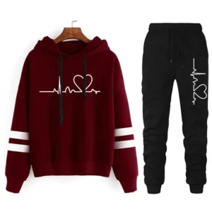 Casualowy dres damski w paski — bluza i spodnie dresowe Brązowy