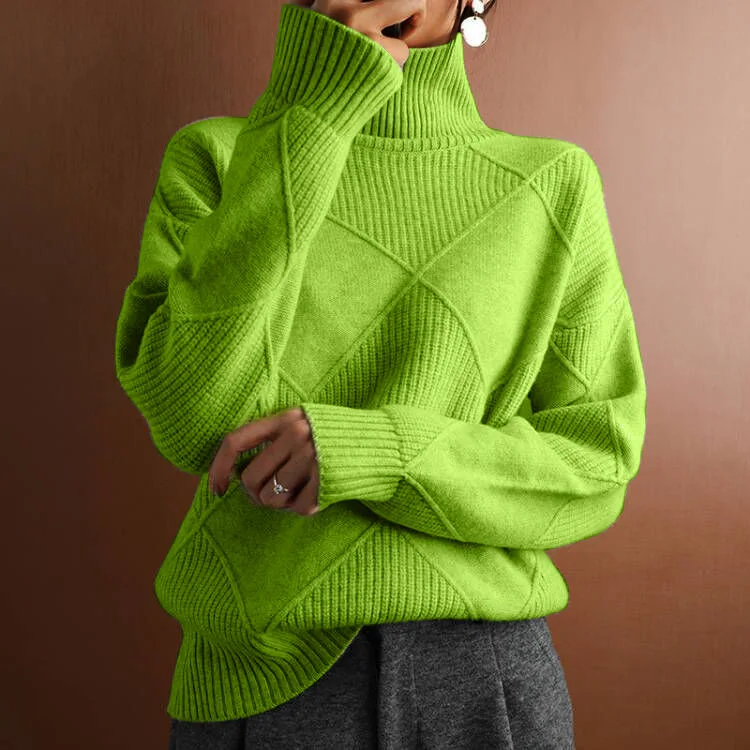 Casualowy sweter damski z dzianiny luźny długi rękaw zimowy Armijna zieleń