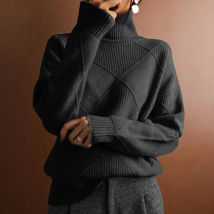 Casualowy sweter damski z dzianiny luźny długi rękaw zimowy Czarny