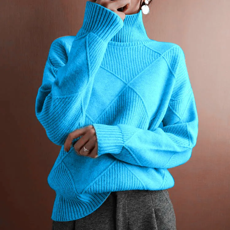 Casualowy sweter damski z dzianiny luźny długi rękaw zimowy Jezioro błękitne