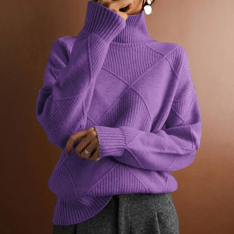Casualowy sweter damski z dzianiny luźny długi rękaw zimowy Lawenda