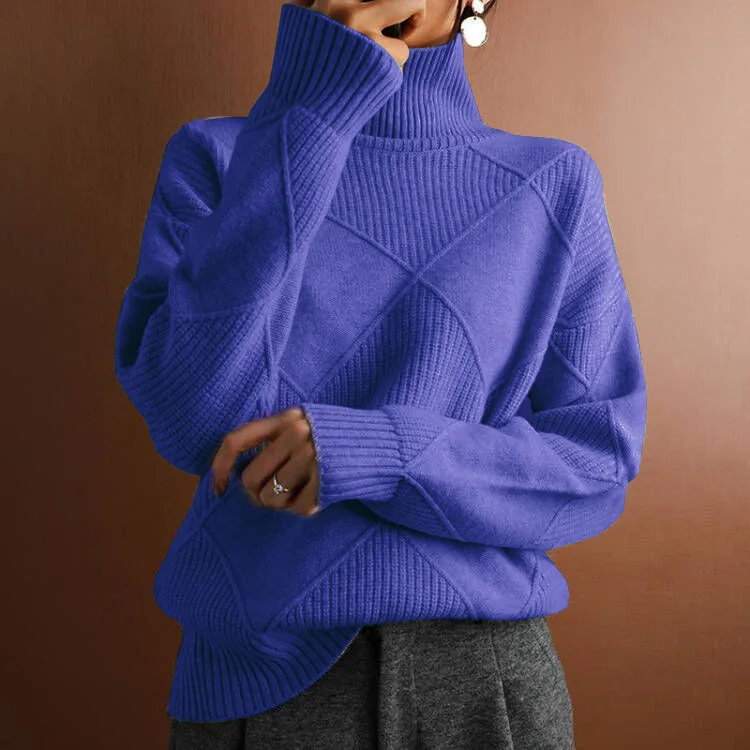 Casualowy sweter damski z dzianiny luźny długi rękaw zimowy Niebieski