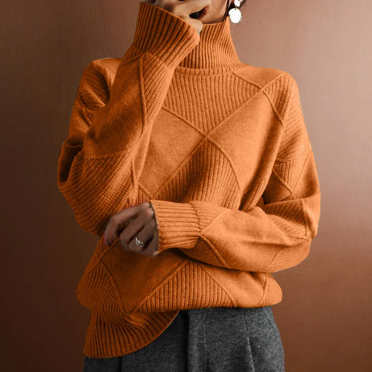 Casualowy sweter damski z dzianiny luźny długi rękaw zimowy Pomarańczowy