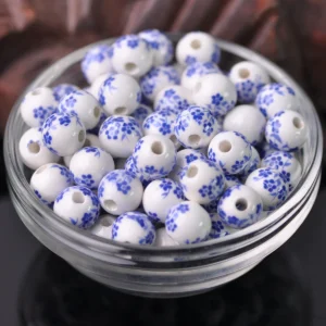 Ceramiczne koraliki z kwiatowymi wzorami okrągłe 10–12mm Srebrny