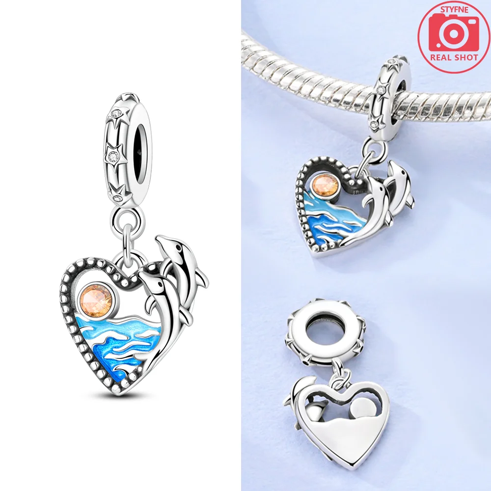 Charms bransoletka 925 srebro żółw krab Fortune Cat koraliki Neon