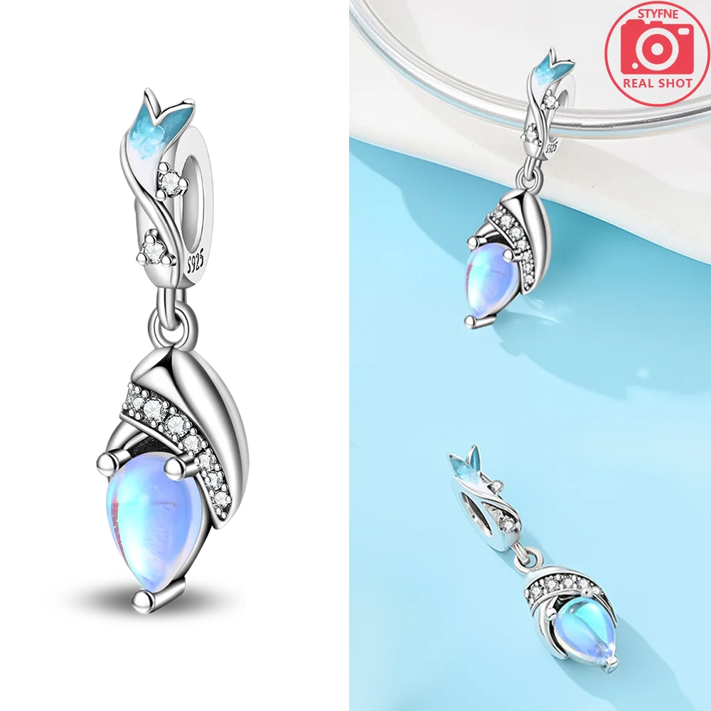 Charms bransoletka 925 srebro żółw krab Fortune Cat koraliki Niebiesko czarny