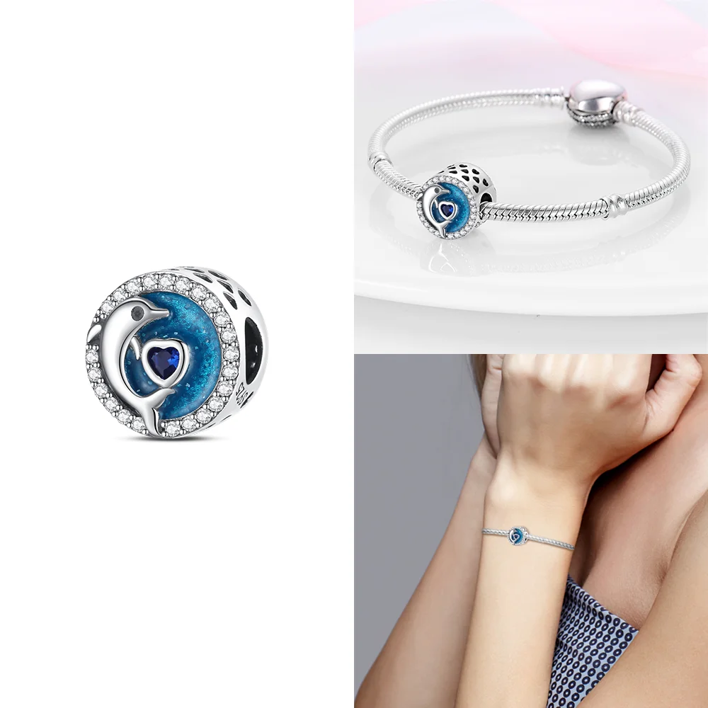 Charms bransoletka 925 srebro żółw krab Fortune Cat koraliki Szczotkowany nikiel