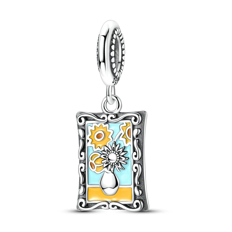 Charms zawieszki ze srebra 925 słonecznik gwiazda księżyc kot Cyjan