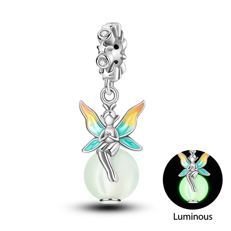 Charms do bransoletek ze srebra 925 – zawieszki wróżka, kot, sowa Bursztynowy