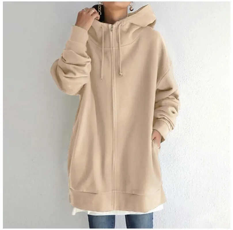 Ciepła bluza oversize z kapturem i kołnierzem wiązanym Khaki