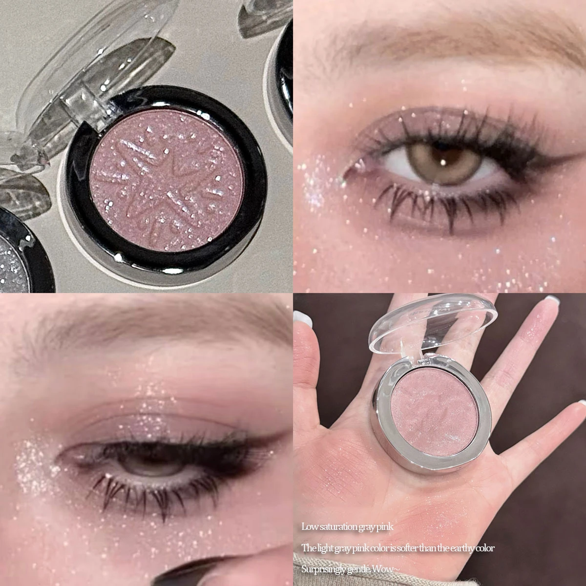 Cień do powiek metaliczny szary shimmer z brokatem Błękitny