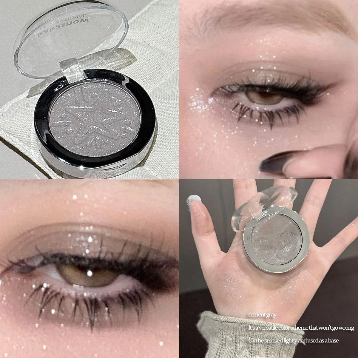 Cień do powiek metaliczny szary shimmer z brokatem Czekolada