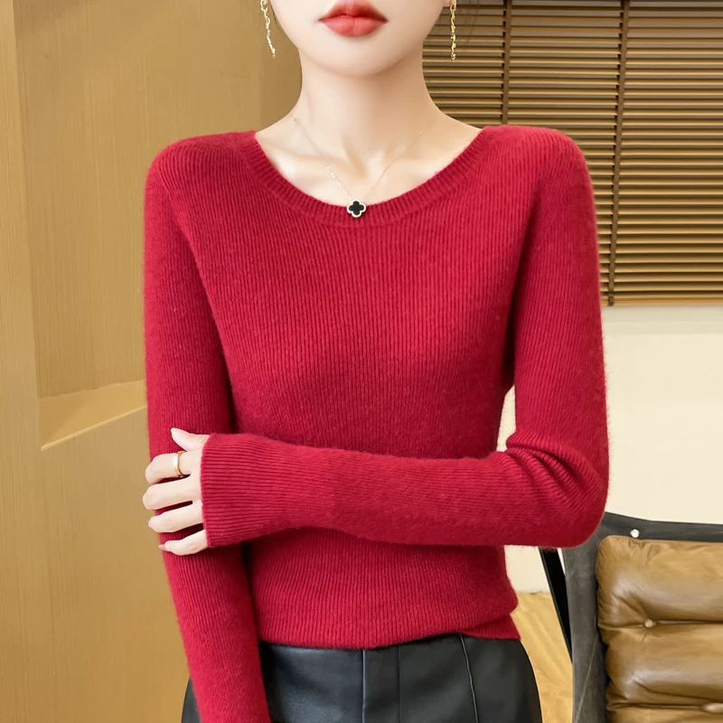 Elegancki cienki sweter z dekoltem V Che li zi hong