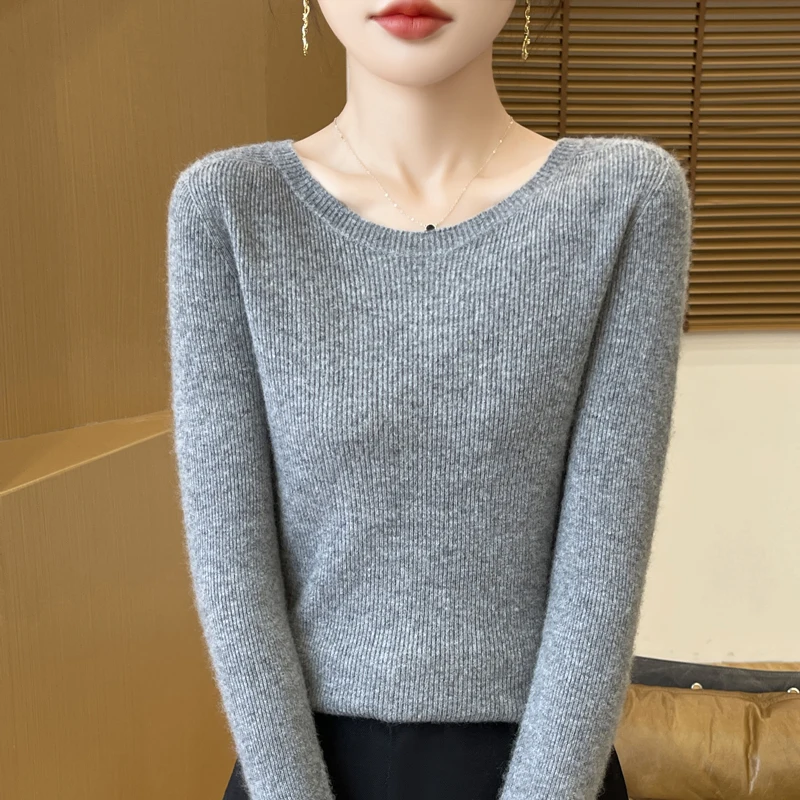 Elegancki cienki sweter z dekoltem V Gao ji hui