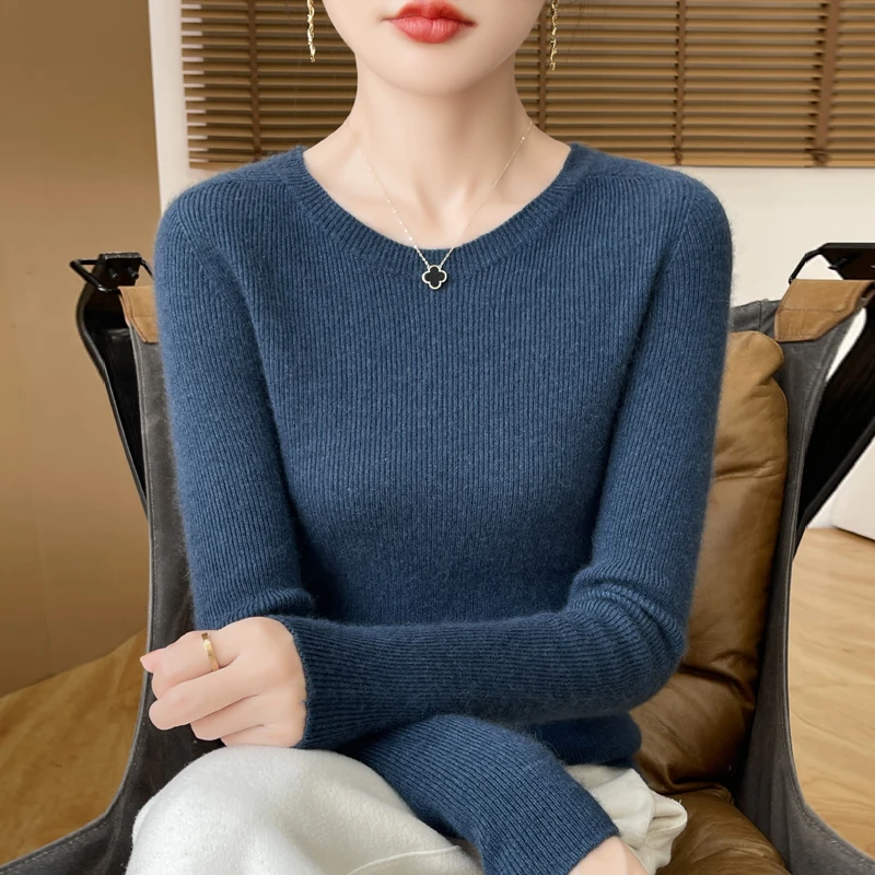 Elegancki cienki sweter z dekoltem V Hai zao lan