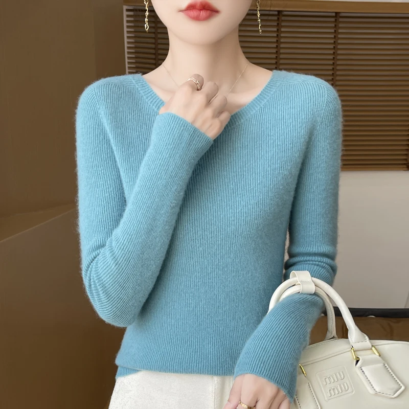 Elegancki cienki sweter z dekoltem V Hu lan se