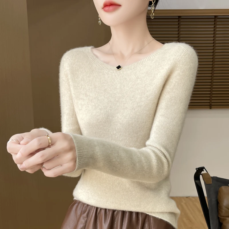 Elegancki cienki sweter z dekoltem V Shen ka se