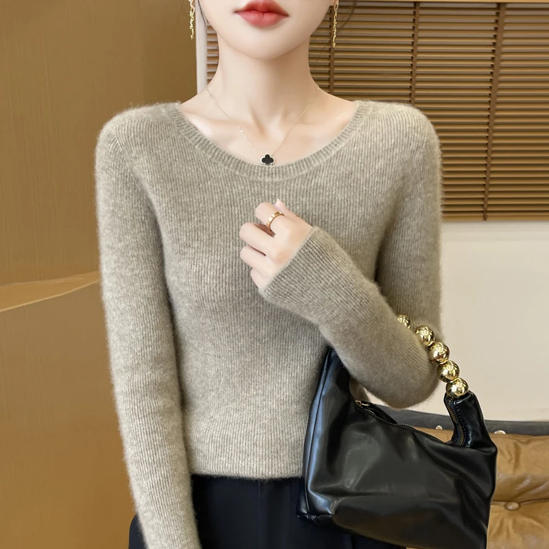 Elegancki cienki sweter z dekoltem V Tuo se