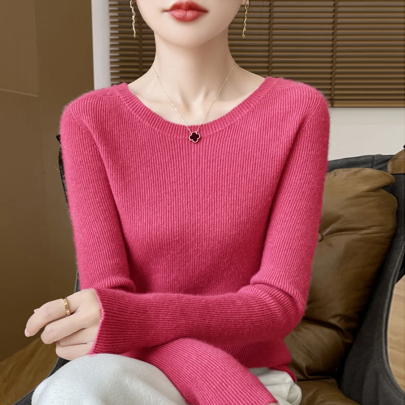 Elegancki cienki sweter z dekoltem V Xi gua hong