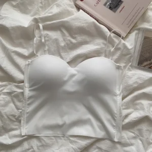 Cienki top na podwójnych paskach jednokolorowy camisole Biały