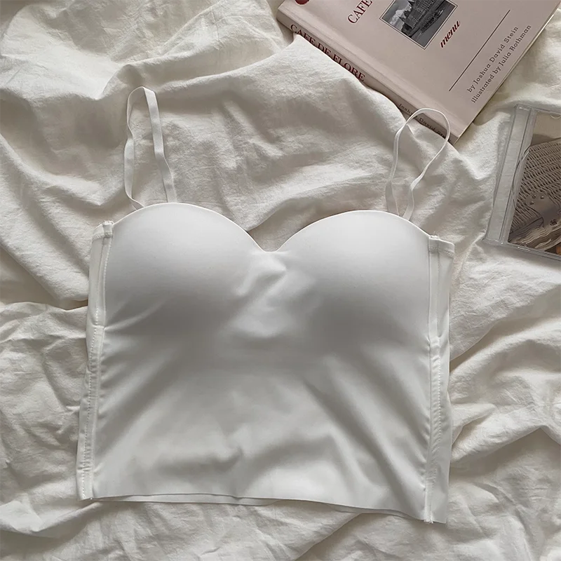 Cienki top na podwójnych paskach jednokolorowy camisole Biały