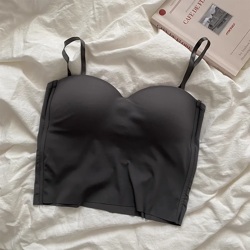 Cienki top na podwójnych paskach jednokolorowy camisole Ciemnoszary
