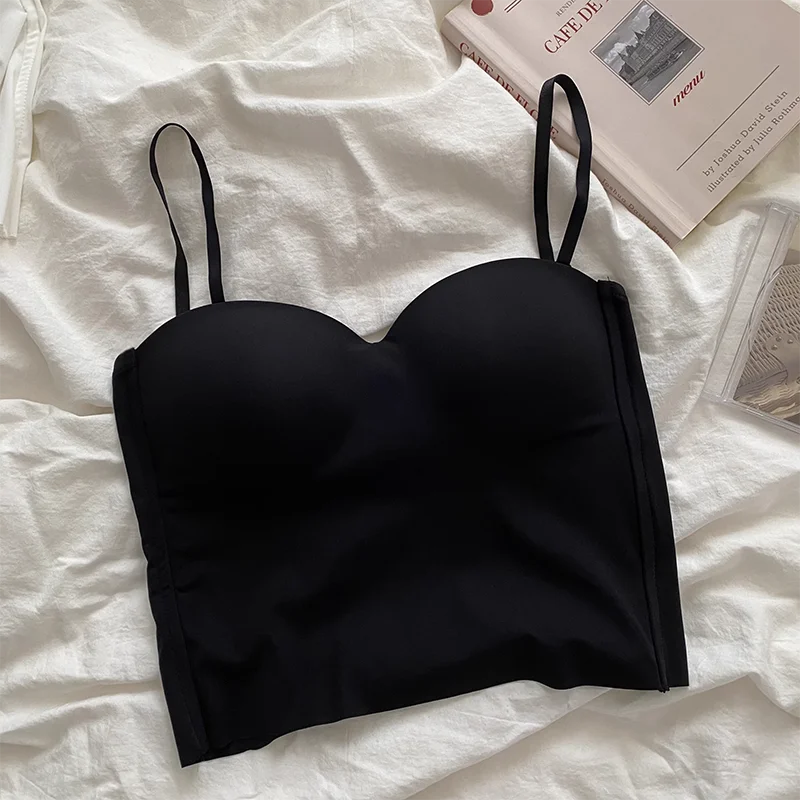 Cienki top na podwójnych paskach jednokolorowy camisole Czarny