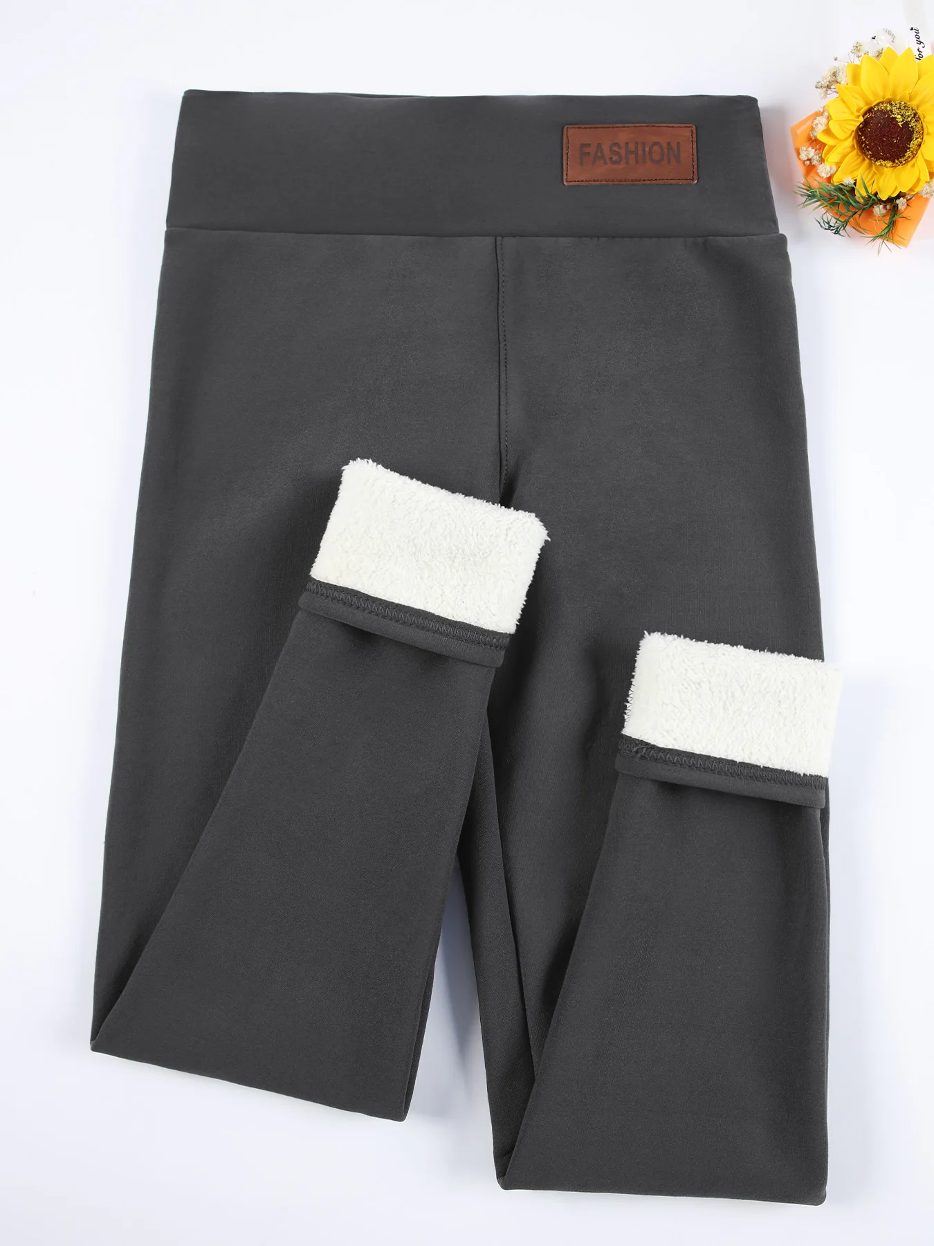Ciepłe legginsy polarowe damskie na jesień i zimę z wysokim stanem Błękitny