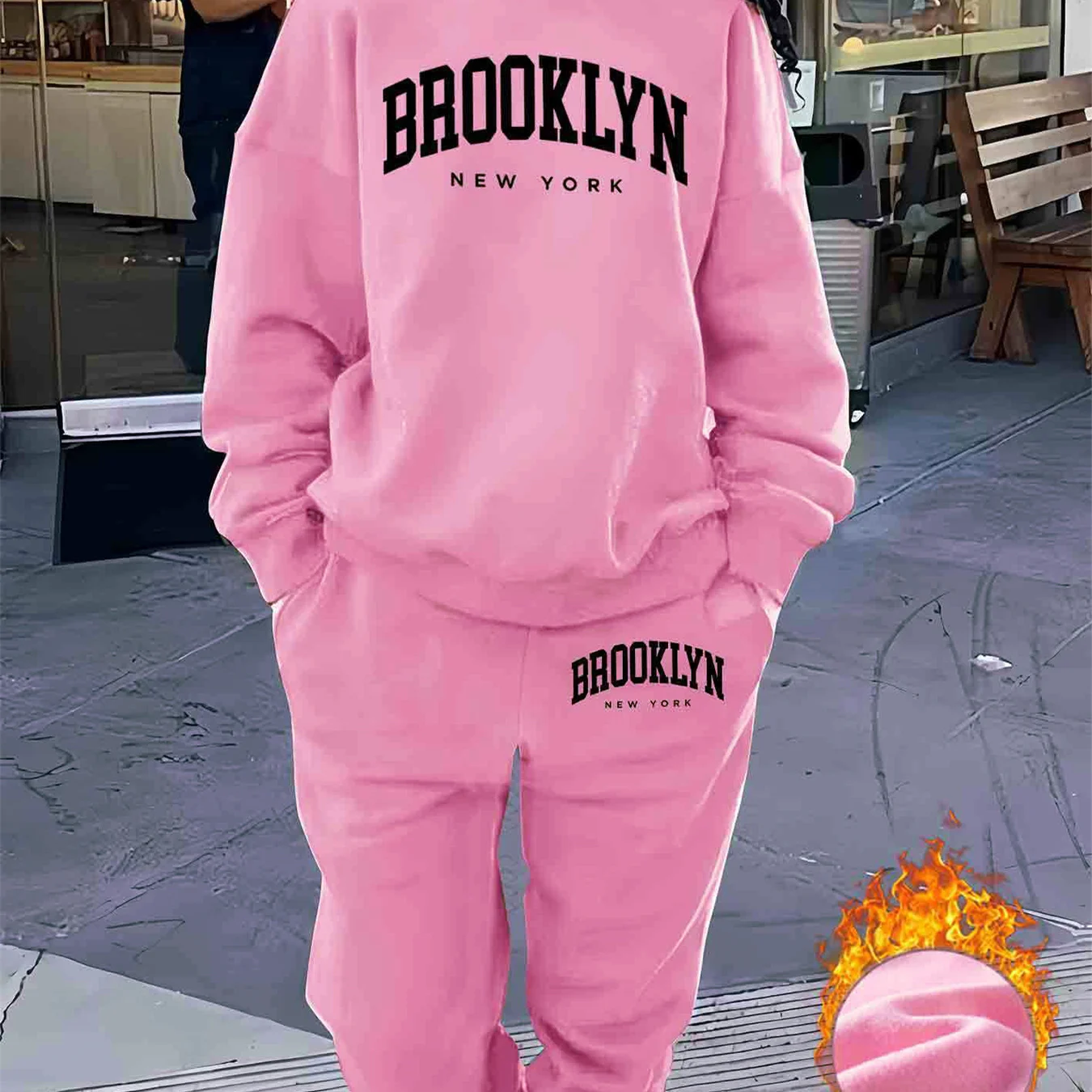 Ciepły dres damski z nadrukiem w stylu miejskim Brooklyn Różowy