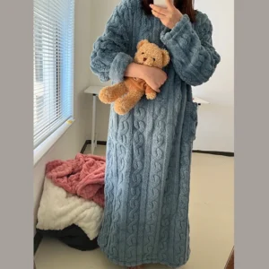 Ciepły szlafrok damski z polaru coral fleece plus size Błękitny