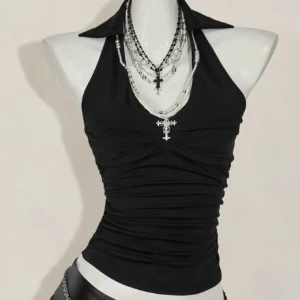 Crop top damski z nadrukiem w stylu Y2k Brązowy