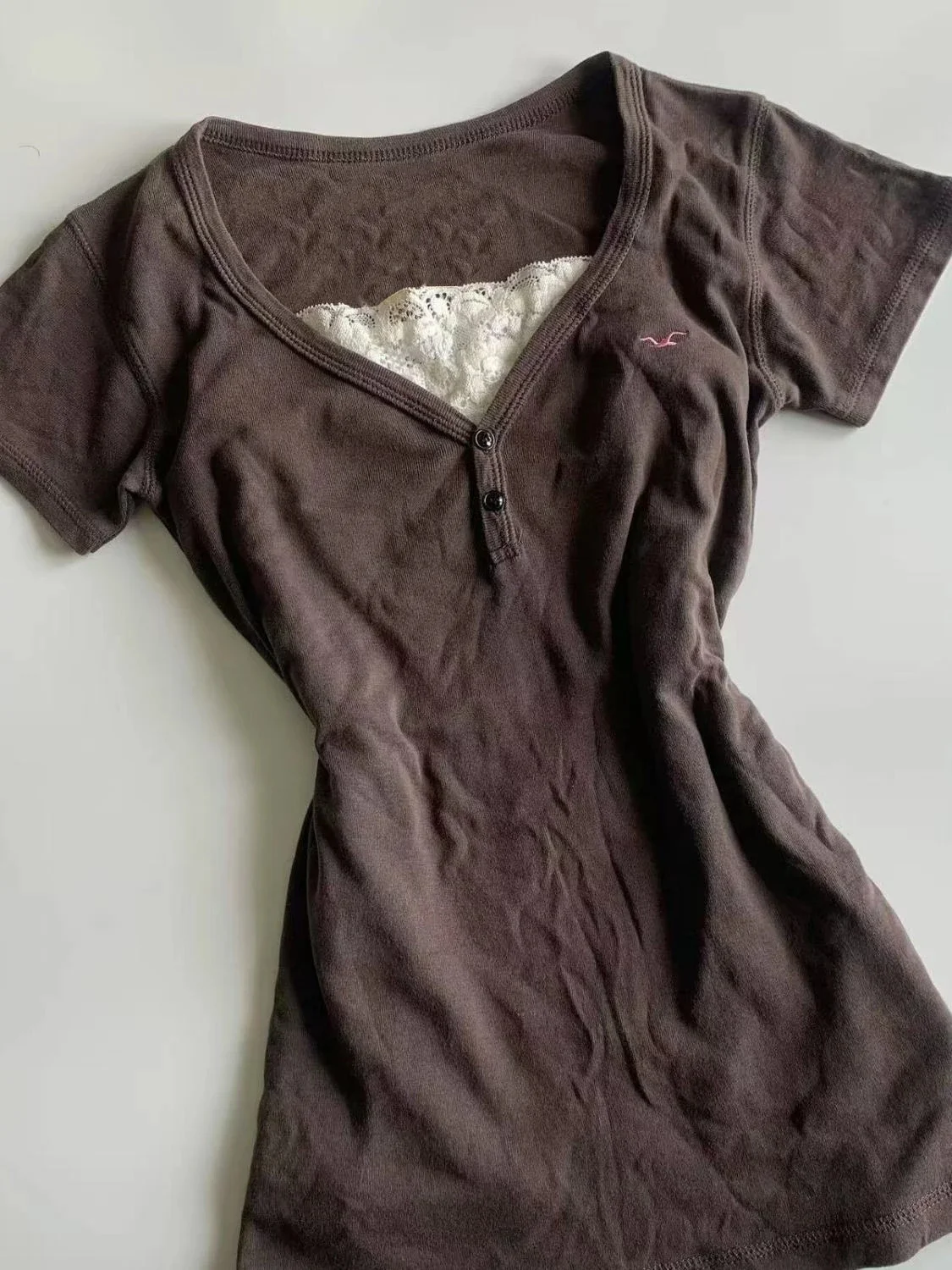 Crop top damski z nadrukiem w stylu Y2k Szary