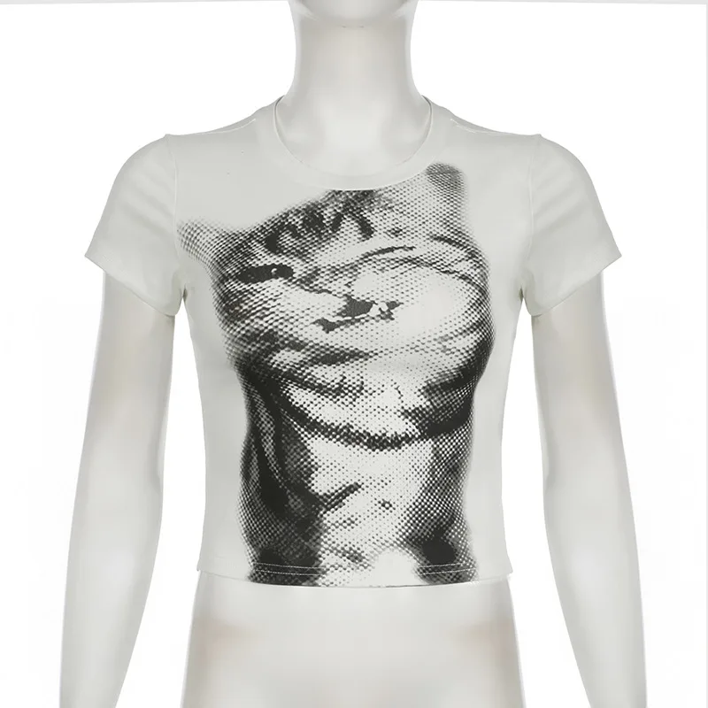 Crop top damski z nadrukiem zwierzęcym Harajuku Y2K Biały