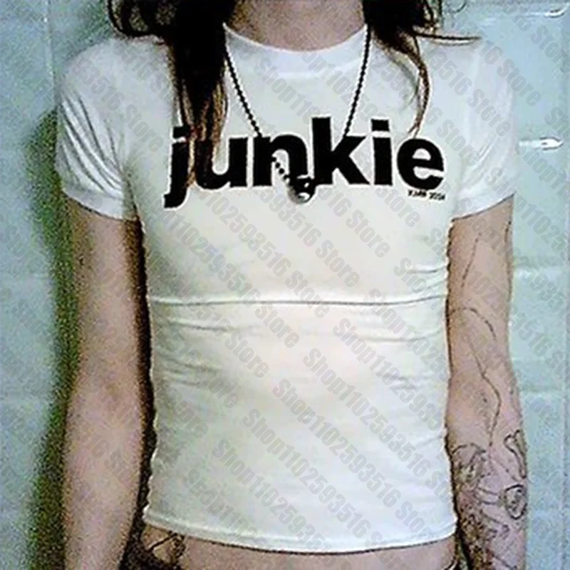 Crop top damski Y2K baby tee – styl lat 90. i 2000. Biały
